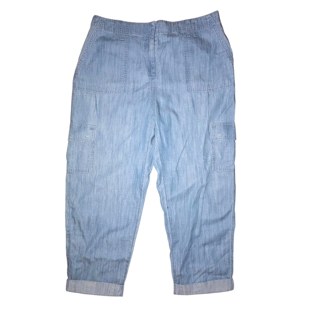 Chico's Chambray Cropped Cuffed High Rise Cargo Pants 2 (M/12) W33